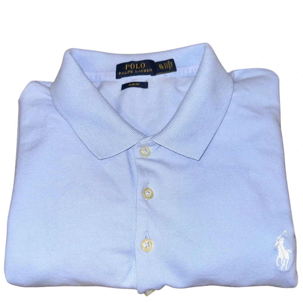Polo Ralph Lauren Light Blue XL SLIM FIT Short Sleeve Polo Shirt White Pony Logo